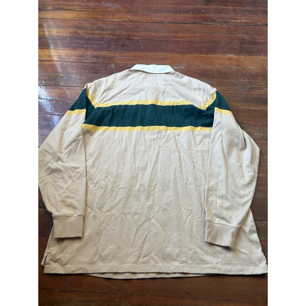 Lands End Rugby Shirt 2XL Tall 50-52 Cotton Beige Green Yellow Heavy Long Sleeve - Picture 7 of 9